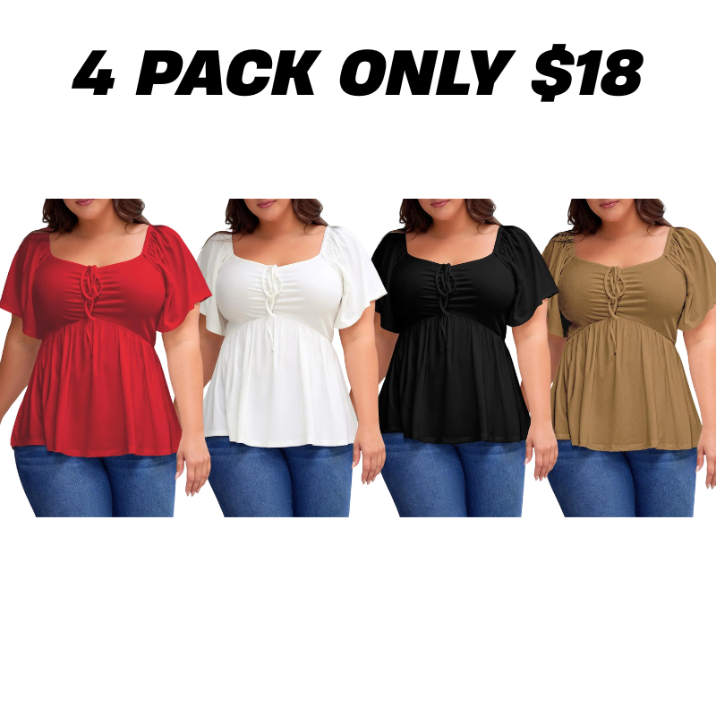 Women Plus Size Sweetheart Neck Short Sleeve Shirred Peplum Blouse Tops Shirts(S-5X)