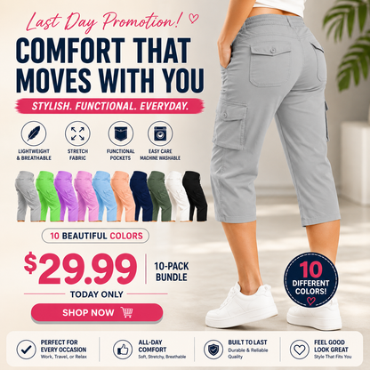 FINAL SALE💝6 Packs for $23.99💝Multi-Pocket Capri Cargo Pants