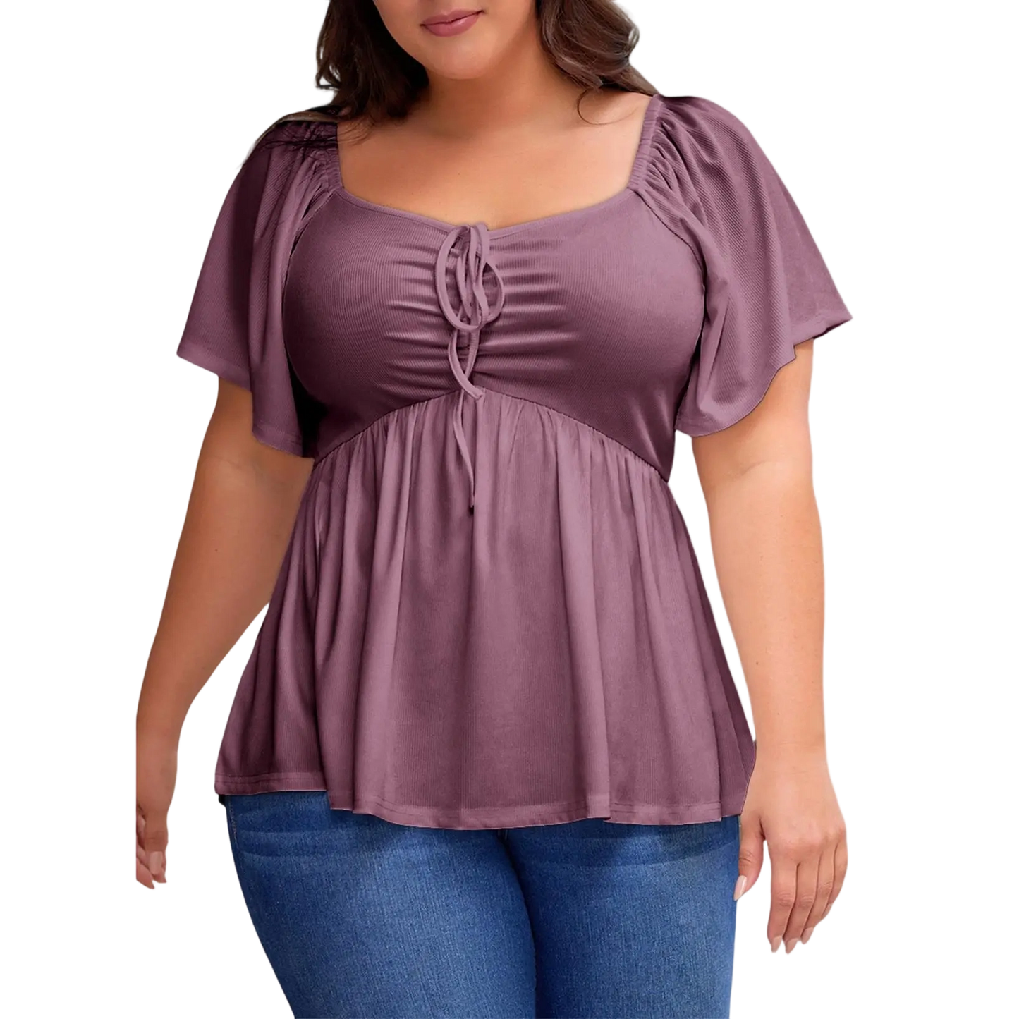 Women Plus Size Sweetheart Neck Short Sleeve Shirred Peplum Blouse Tops Shirts(S-5X)