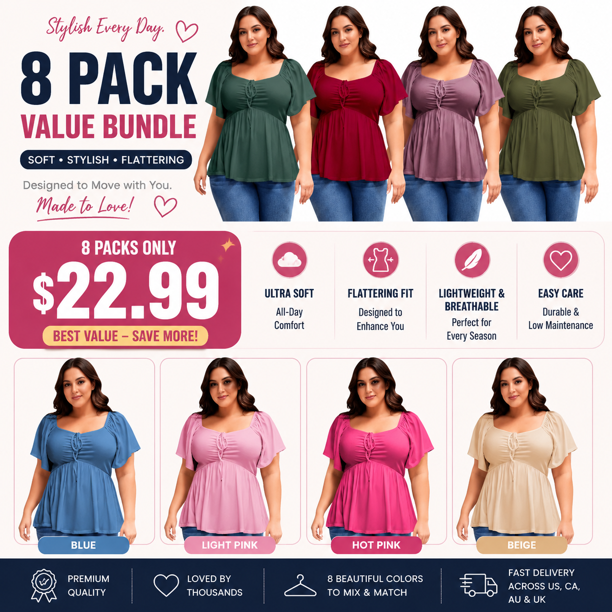 Women Plus Size Sweetheart Neck Short Sleeve Shirred Peplum Blouse Tops Shirts(S-5X)