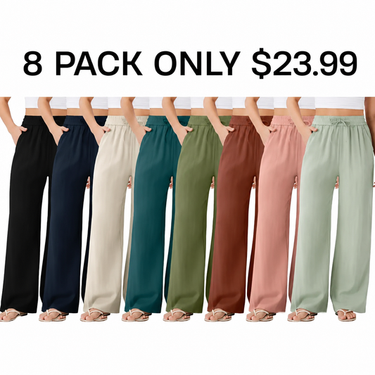 Women’s High Waisted Drawstring Pocket Wide Leg Linen-Feel Pants