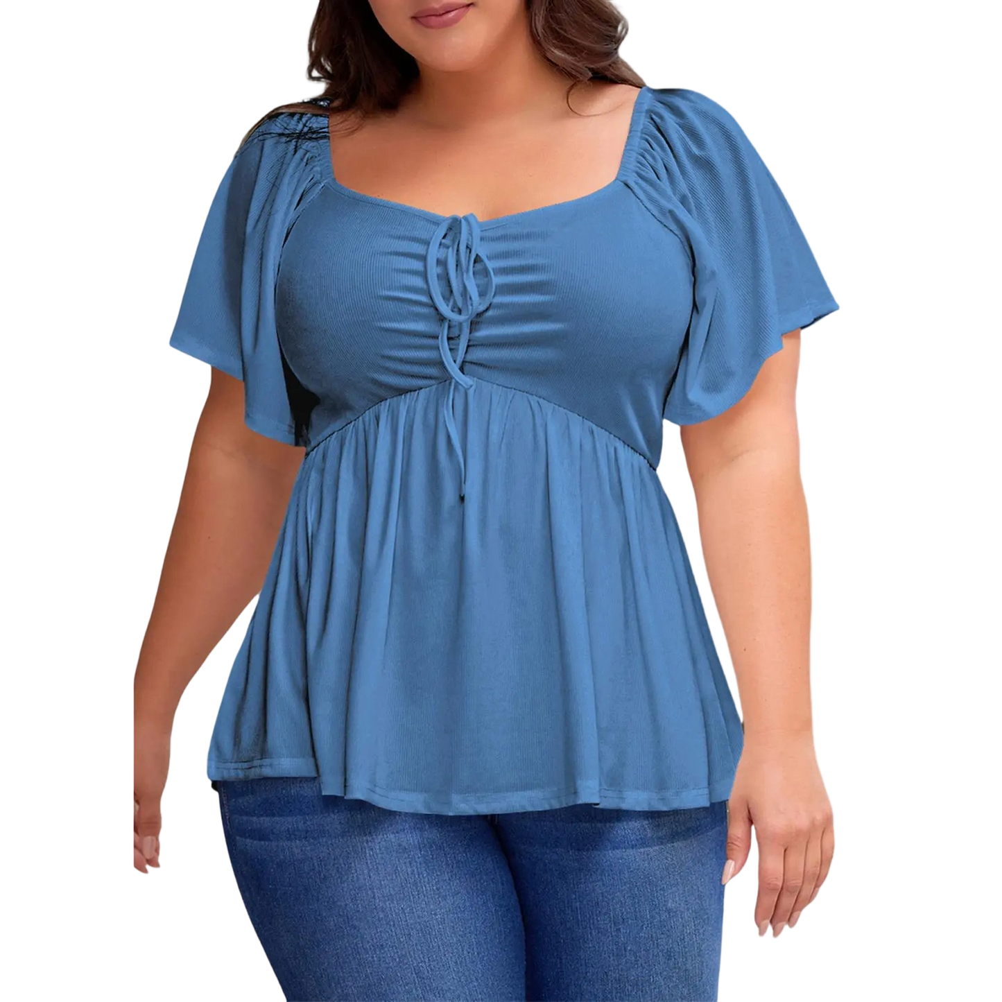 Women Plus Size Sweetheart Neck Short Sleeve Shirred Peplum Blouse Tops Shirts(S-5X)