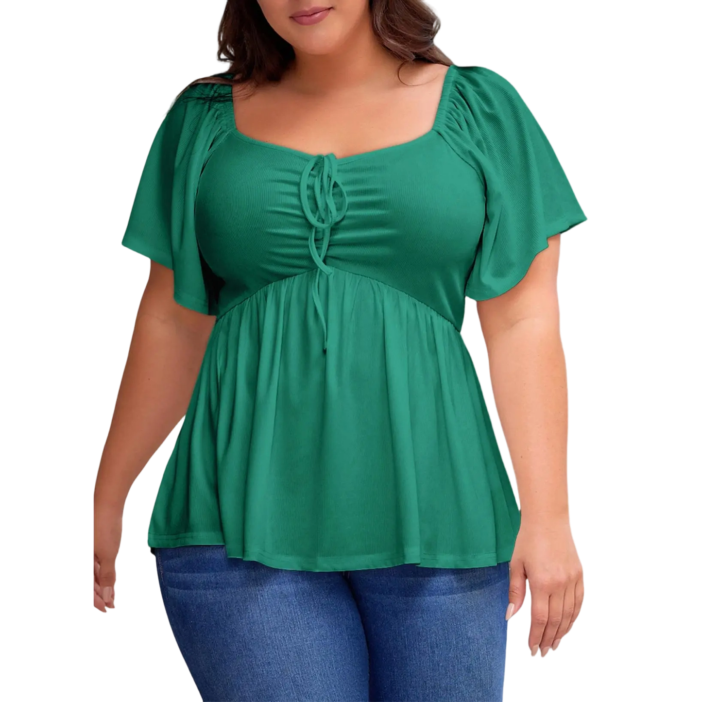 Women Plus Size Sweetheart Neck Short Sleeve Shirred Peplum Blouse Tops Shirts(S-5X)