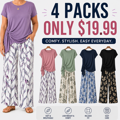 Women's Casual Printed Necktie Shirt and Loose Straight Pants Two-Piece Set