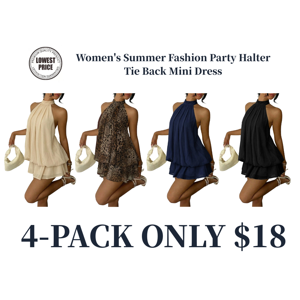 Women's Summer Halter Tie Back Mini Dress
