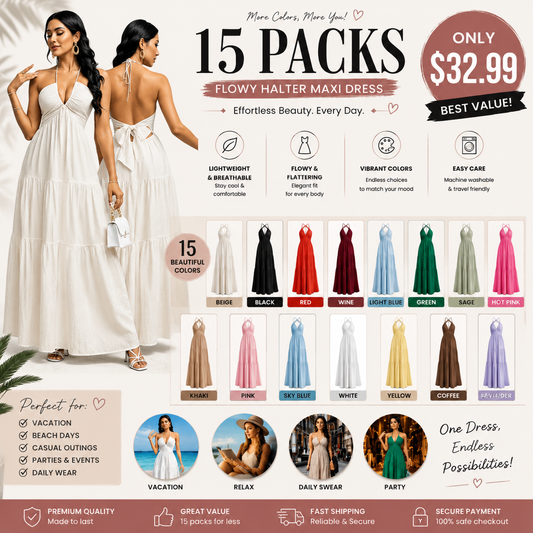 Women's Maxi Summer Dresses Halter V Neck Beach Dresses for Women A-Line Casual Dress for Vacation