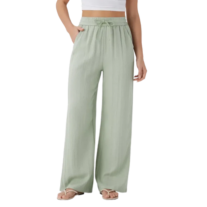 Women’s High Waisted Drawstring Pocket Wide Leg Linen-Feel Pants