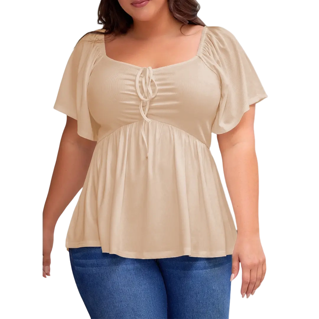 Women Plus Size Sweetheart Neck Short Sleeve Shirred Peplum Blouse Tops Shirts(S-5X)