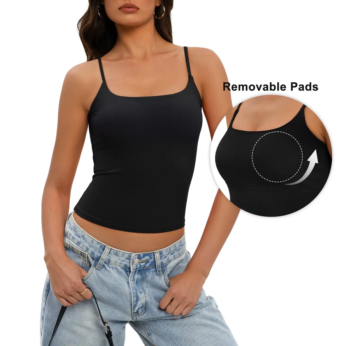 Women's Square Neck Adjustable Strap Double-Layered Slim Tank Top