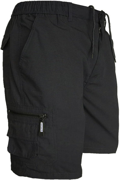 Mens Cargo Shorts Combat Multi Pocket Elasticated Waist Plain Lightweight Shorts