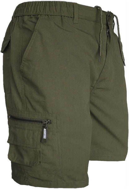 Mens Cargo Shorts Combat Multi Pocket Elasticated Waist Plain Lightweight Shorts