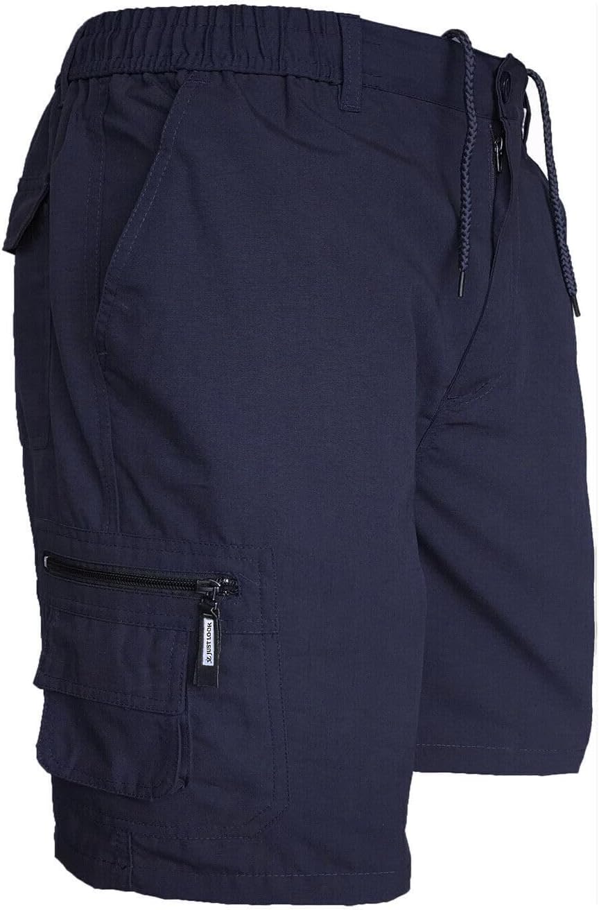 Mens Cargo Shorts Combat Multi Pocket Elasticated Waist Plain Lightweight Shorts