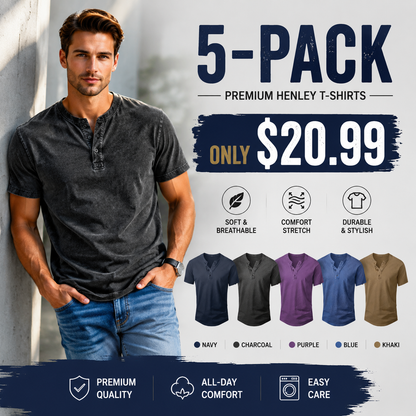 Men’s Vintage Acid-Wash Henley T-Shirt
