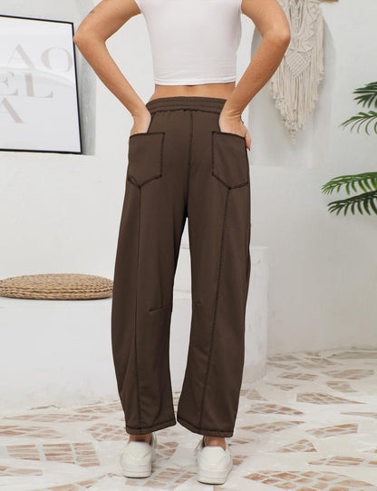 🔥Today's Specials-Women's Barrel Sweatpants - Baggy Wide Leg with Pockets & Drawstring