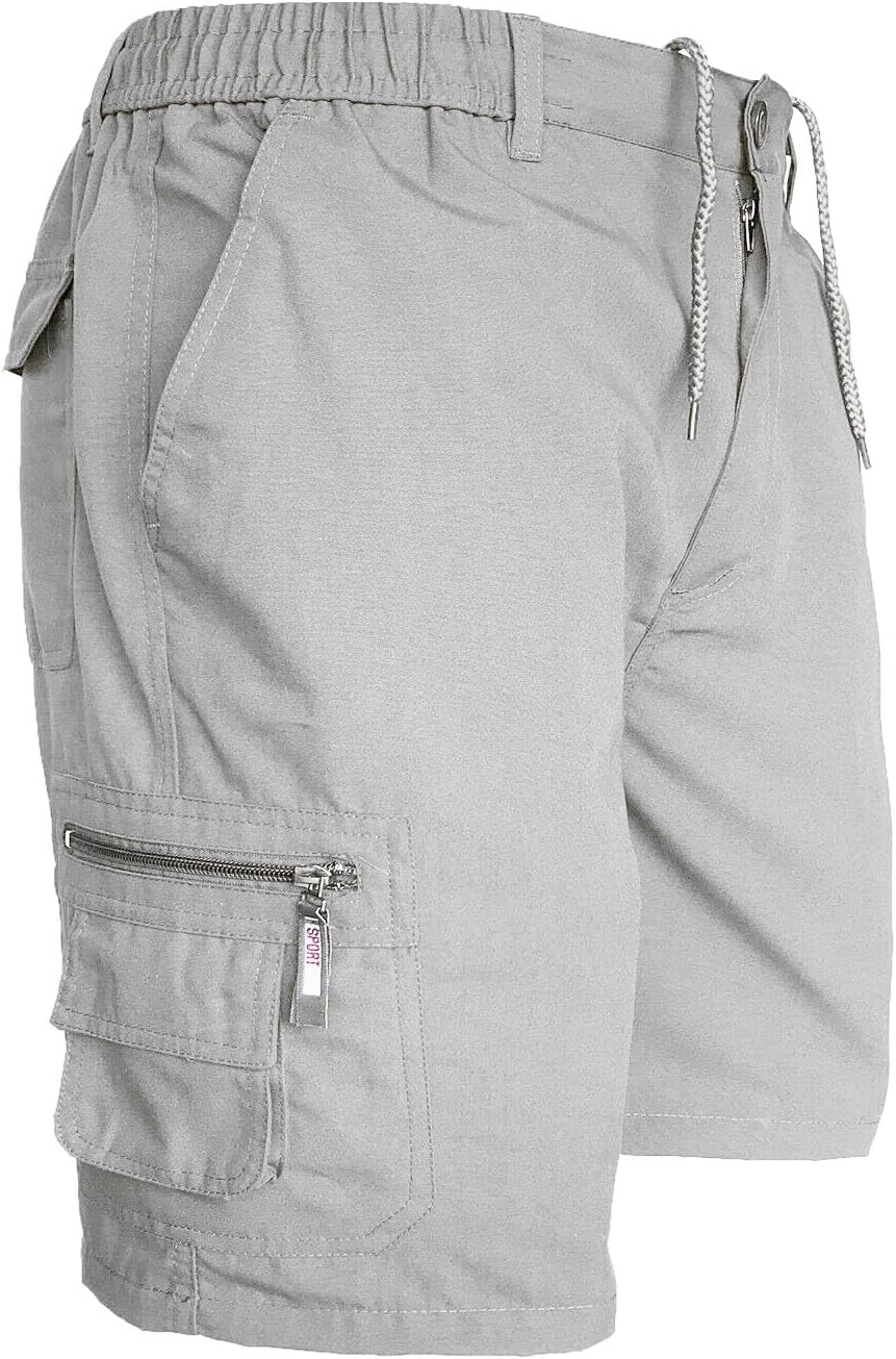 Mens Cargo Shorts Combat Multi Pocket Elasticated Waist Plain Lightweight Shorts