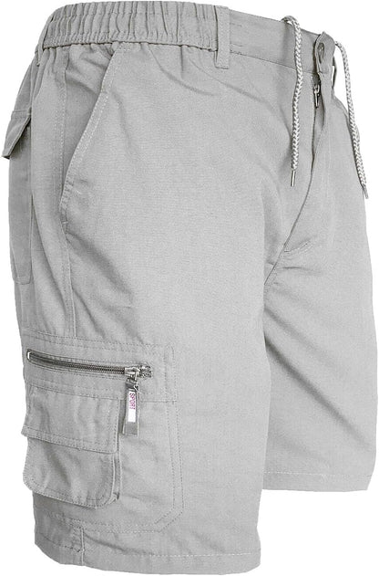 Mens Cargo Shorts Combat Multi Pocket Elasticated Waist Plain Lightweight Shorts