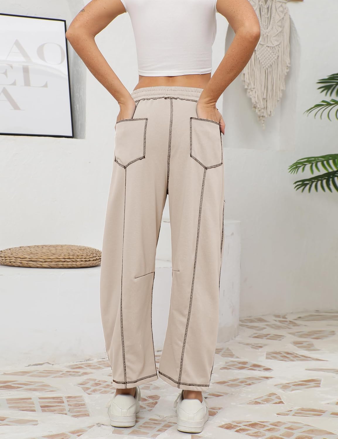 🔥Today's Specials-Women's Barrel Sweatpants - Baggy Wide Leg with Pockets & Drawstring