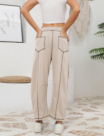 🔥Today's Specials-Women's Barrel Sweatpants - Baggy Wide Leg with Pockets & Drawstring