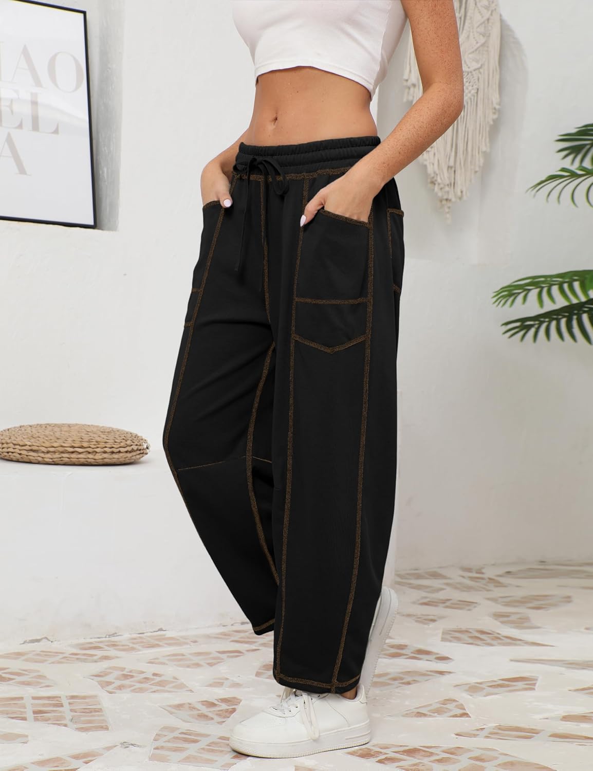 🔥Today's Specials-Women's Barrel Sweatpants - Baggy Wide Leg with Pockets & Drawstring