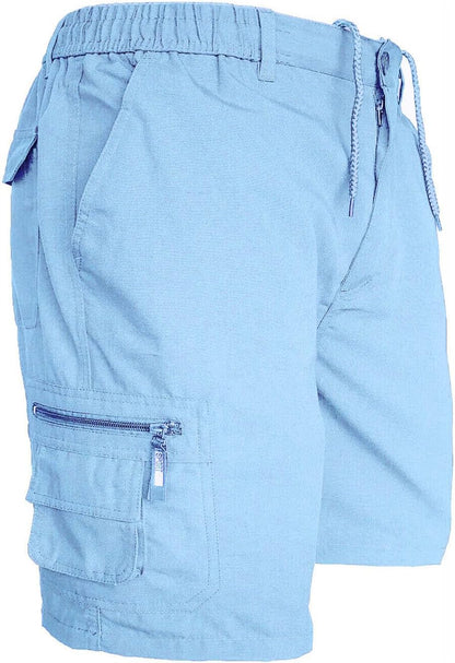 Mens Cargo Shorts Combat Multi Pocket Elasticated Waist Plain Lightweight Shorts