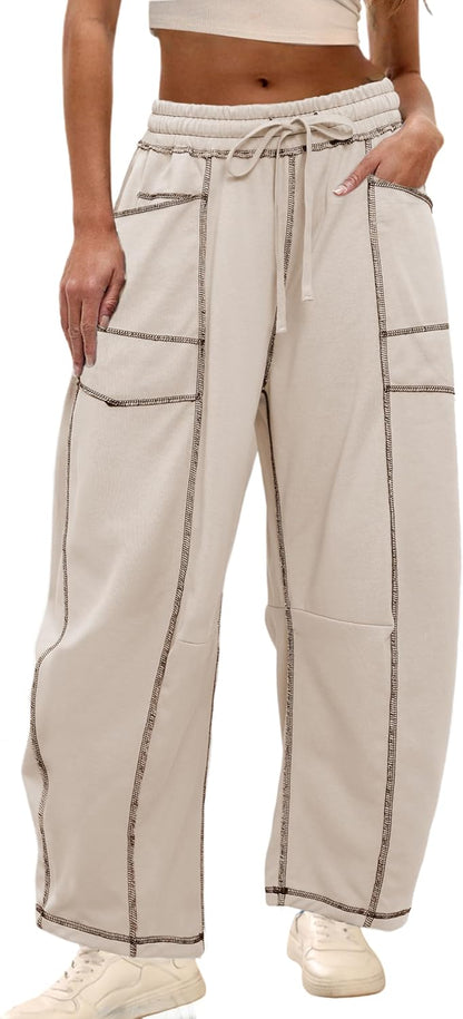 🔥Today's Specials-Women's Barrel Sweatpants - Baggy Wide Leg with Pockets & Drawstring