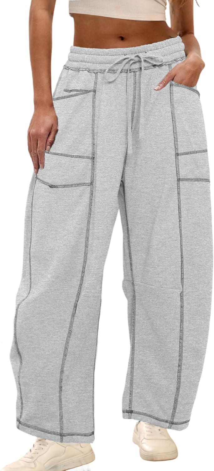 🔥Today's Specials-Women's Barrel Sweatpants - Baggy Wide Leg with Pockets & Drawstring
