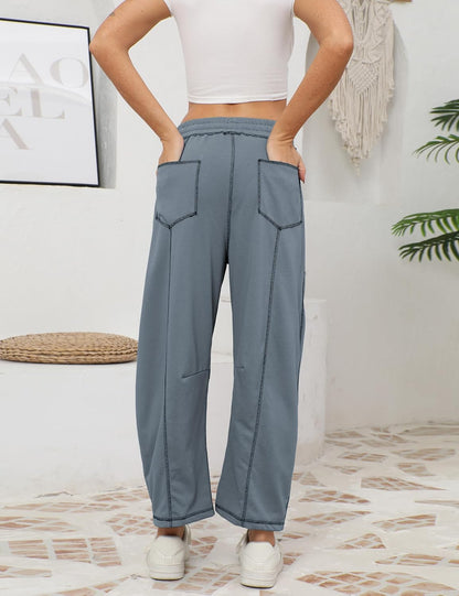 🔥Today's Specials-Women's Barrel Sweatpants - Baggy Wide Leg with Pockets & Drawstring