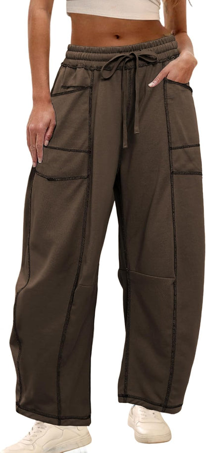 🔥Today's Specials-Women's Barrel Sweatpants - Baggy Wide Leg with Pockets & Drawstring