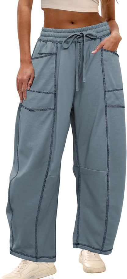 🔥Today's Specials-Women's Barrel Sweatpants - Baggy Wide Leg with Pockets & Drawstring