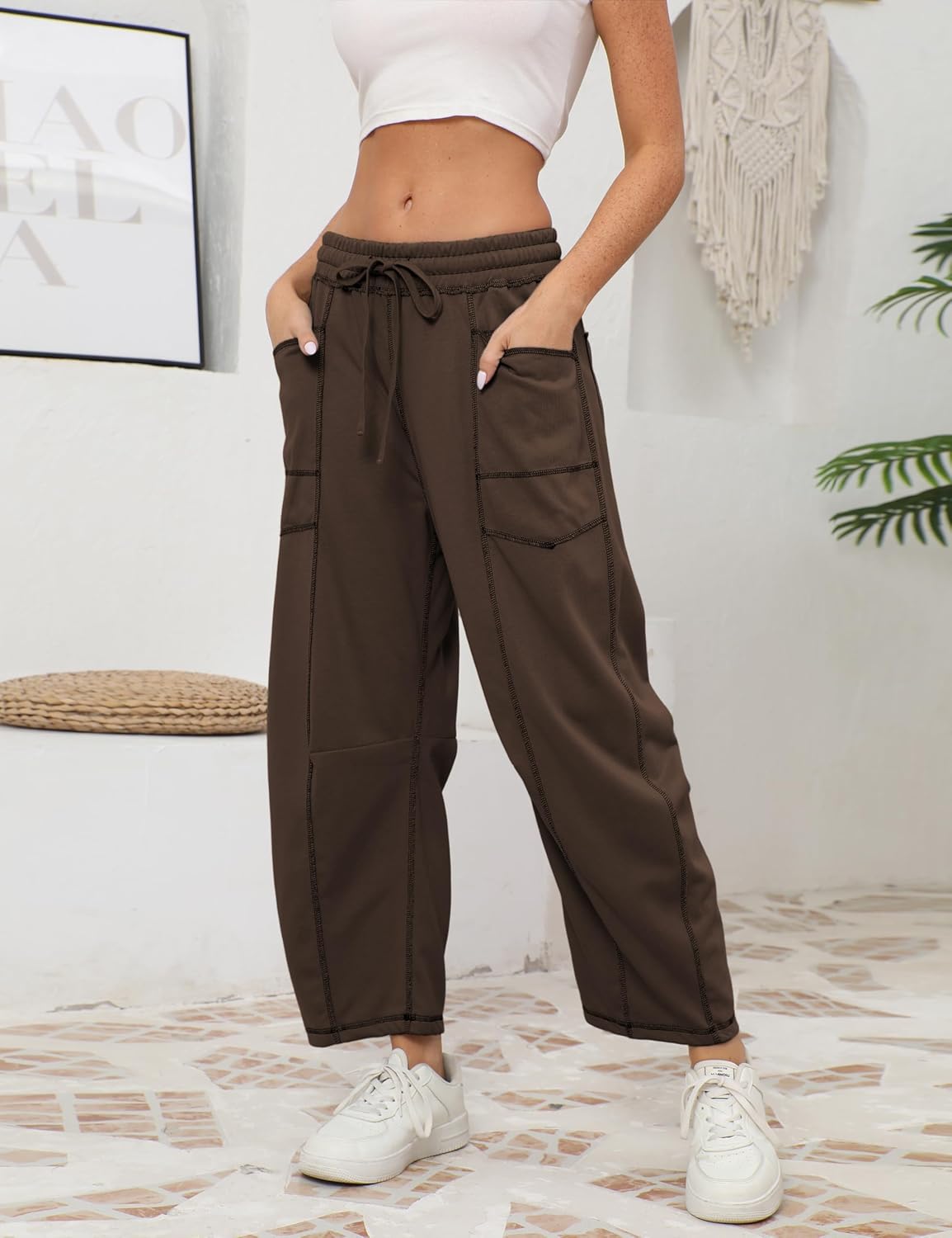 🔥Today's Specials-Women's Barrel Sweatpants - Baggy Wide Leg with Pockets & Drawstring