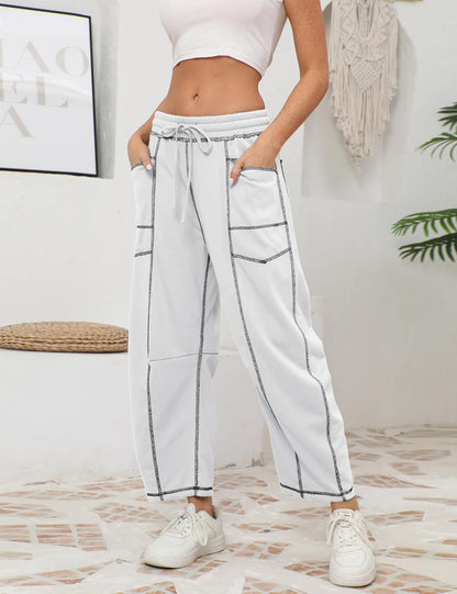 🔥Today's Specials-Women's Barrel Sweatpants - Baggy Wide Leg with Pockets & Drawstring