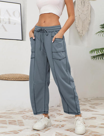 🔥Today's Specials-Women's Barrel Sweatpants - Baggy Wide Leg with Pockets & Drawstring
