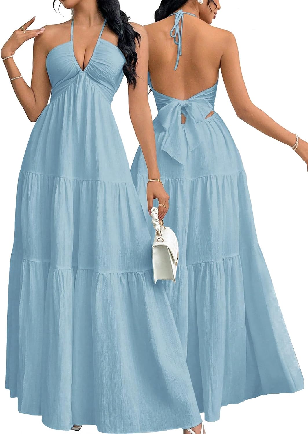 Women's Maxi Summer Dresses Halter V Neck Beach Dresses for Women A-Line Casual Dress for Vacation