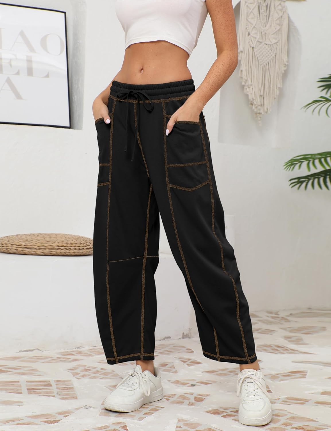 🔥Today's Specials-Women's Barrel Sweatpants - Baggy Wide Leg with Pockets & Drawstring