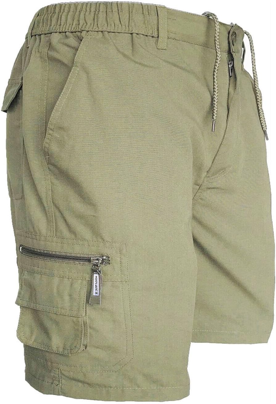 Mens Cargo Shorts Combat Multi Pocket Elasticated Waist Plain Lightweight Shorts