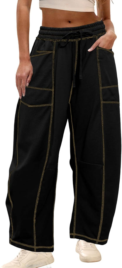 🔥Today's Specials-Women's Barrel Sweatpants - Baggy Wide Leg with Pockets & Drawstring