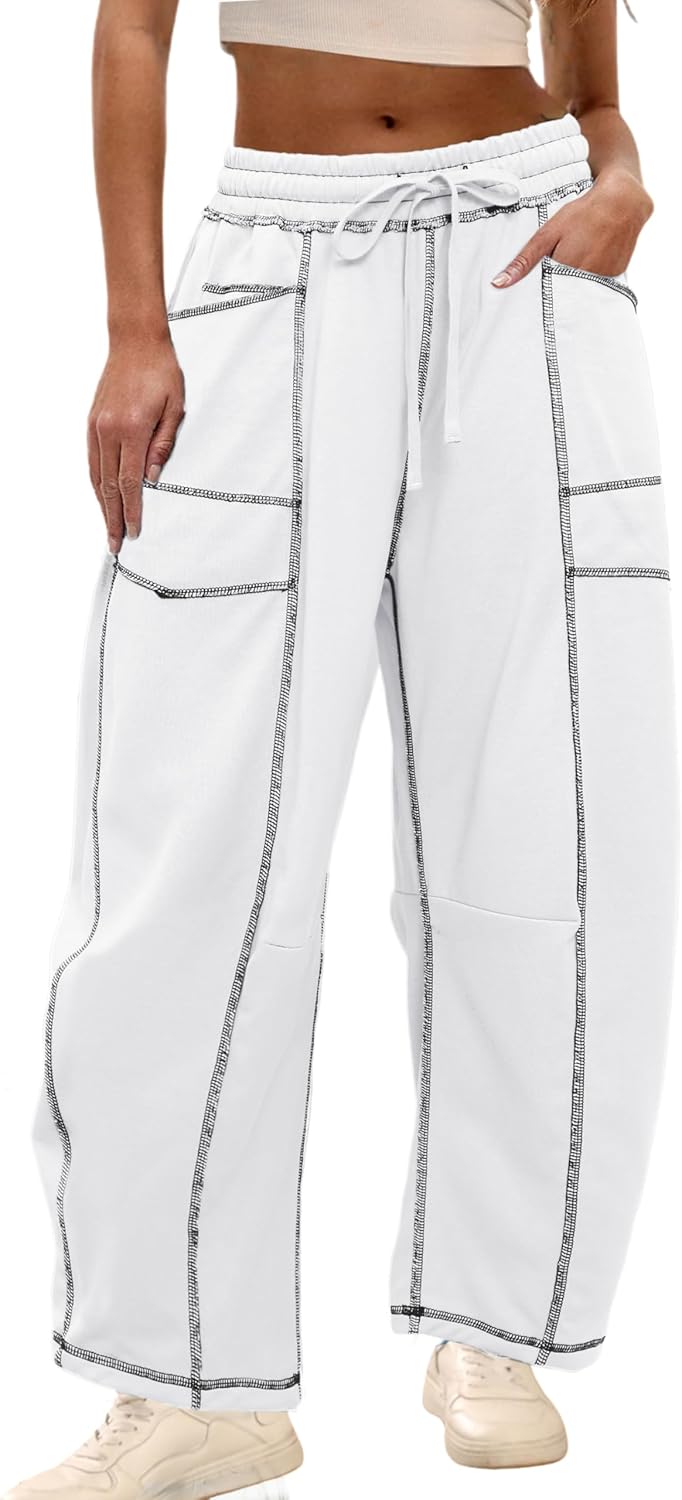 🔥Today's Specials-Women's Barrel Sweatpants - Baggy Wide Leg with Pockets & Drawstring