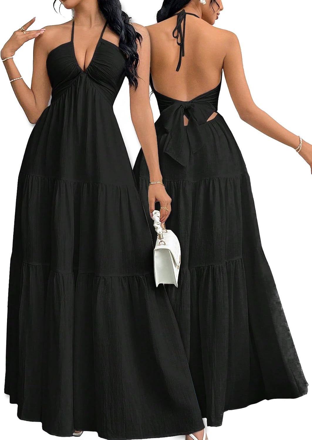 Women's Maxi Summer Dresses Halter V Neck Beach Dresses for Women A-Line Casual Dress for Vacation