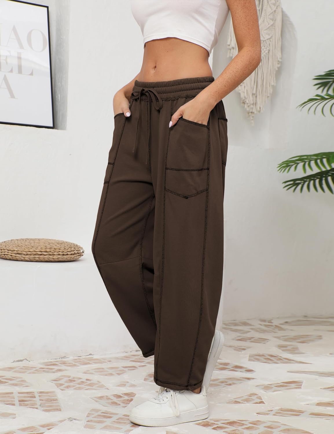 🔥Today's Specials-Women's Barrel Sweatpants - Baggy Wide Leg with Pockets & Drawstring