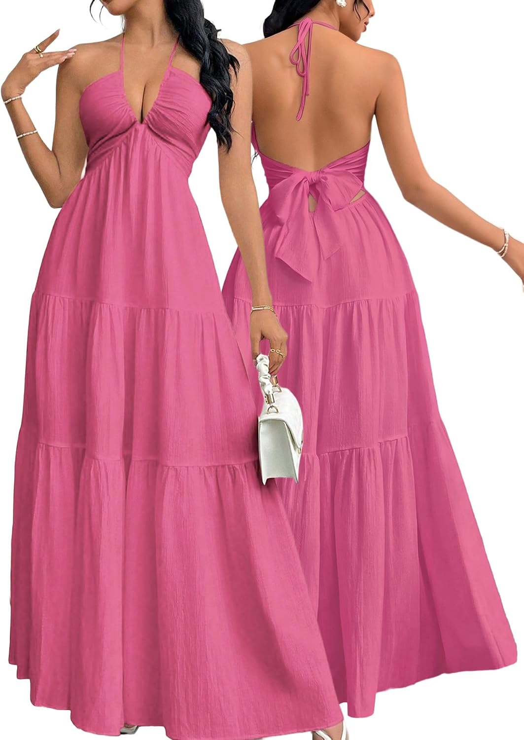 Women's Maxi Summer Dresses Halter V Neck Beach Dresses for Women A-Line Casual Dress for Vacation