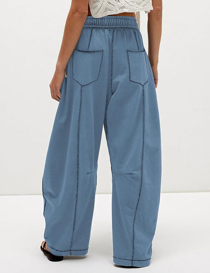 🔥Today's Specials-Women's Barrel Sweatpants - Baggy Wide Leg with Pockets & Drawstring