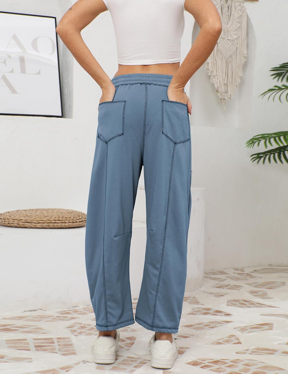 🔥Today's Specials-Women's Barrel Sweatpants - Baggy Wide Leg with Pockets & Drawstring