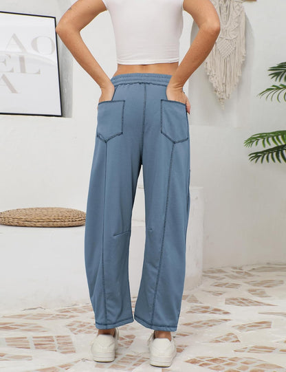 🔥Today's Specials-Women's Barrel Sweatpants - Baggy Wide Leg with Pockets & Drawstring