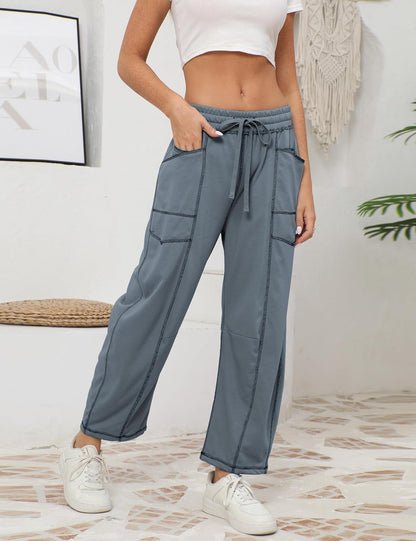 🔥Today's Specials-Women's Barrel Sweatpants - Baggy Wide Leg with Pockets & Drawstring