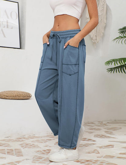 🔥Today's Specials-Women's Barrel Sweatpants - Baggy Wide Leg with Pockets & Drawstring