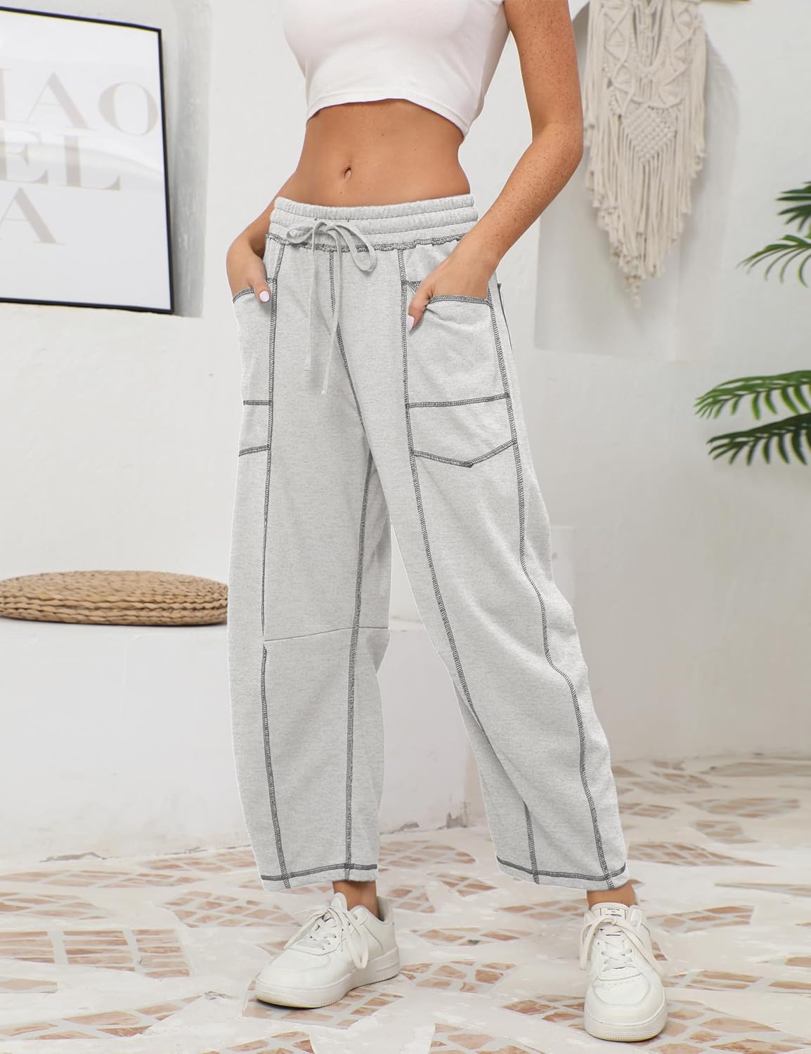 🔥Today's Specials-Women's Barrel Sweatpants - Baggy Wide Leg with Pockets & Drawstring