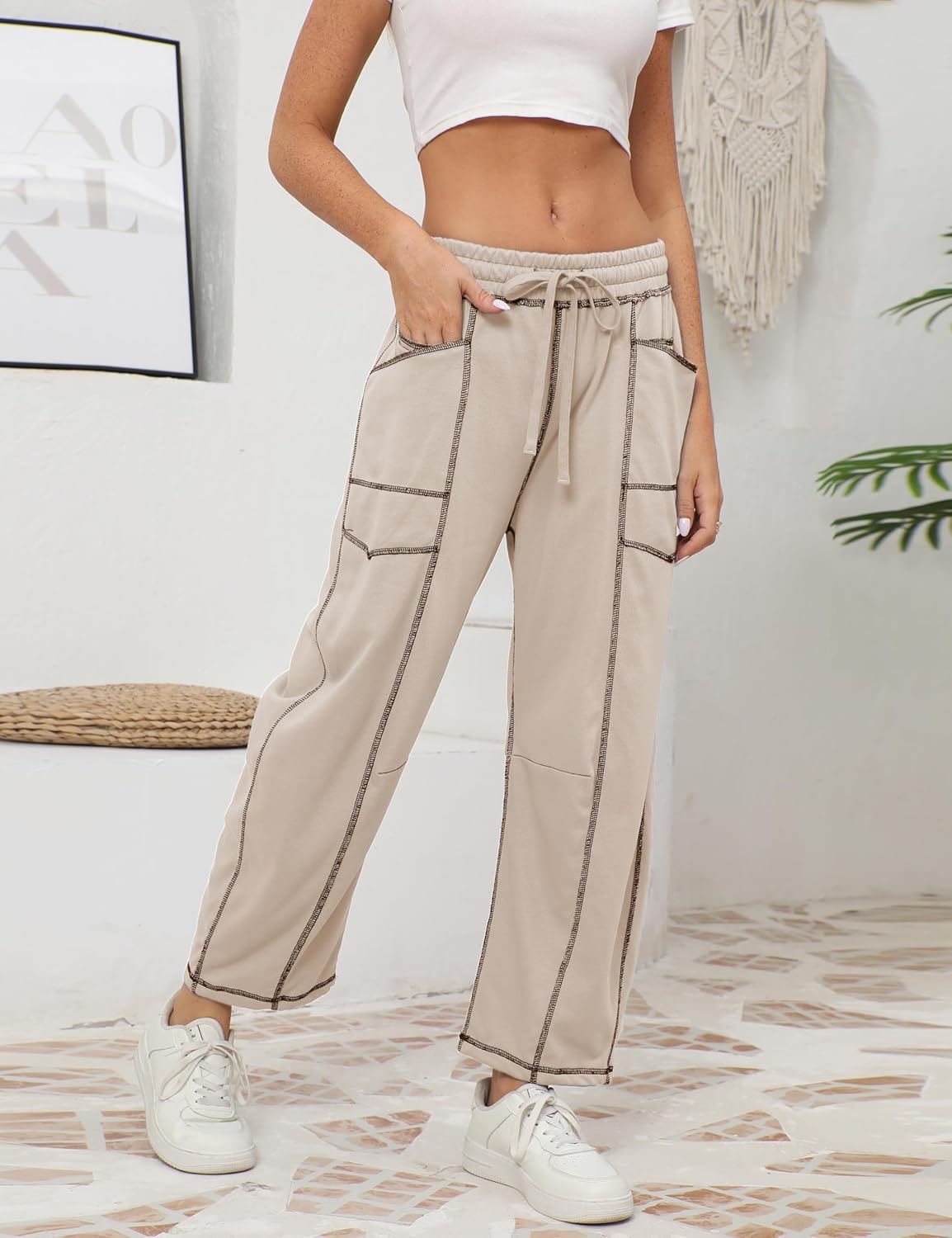 🔥Today's Specials-Women's Barrel Sweatpants - Baggy Wide Leg with Pockets & Drawstring