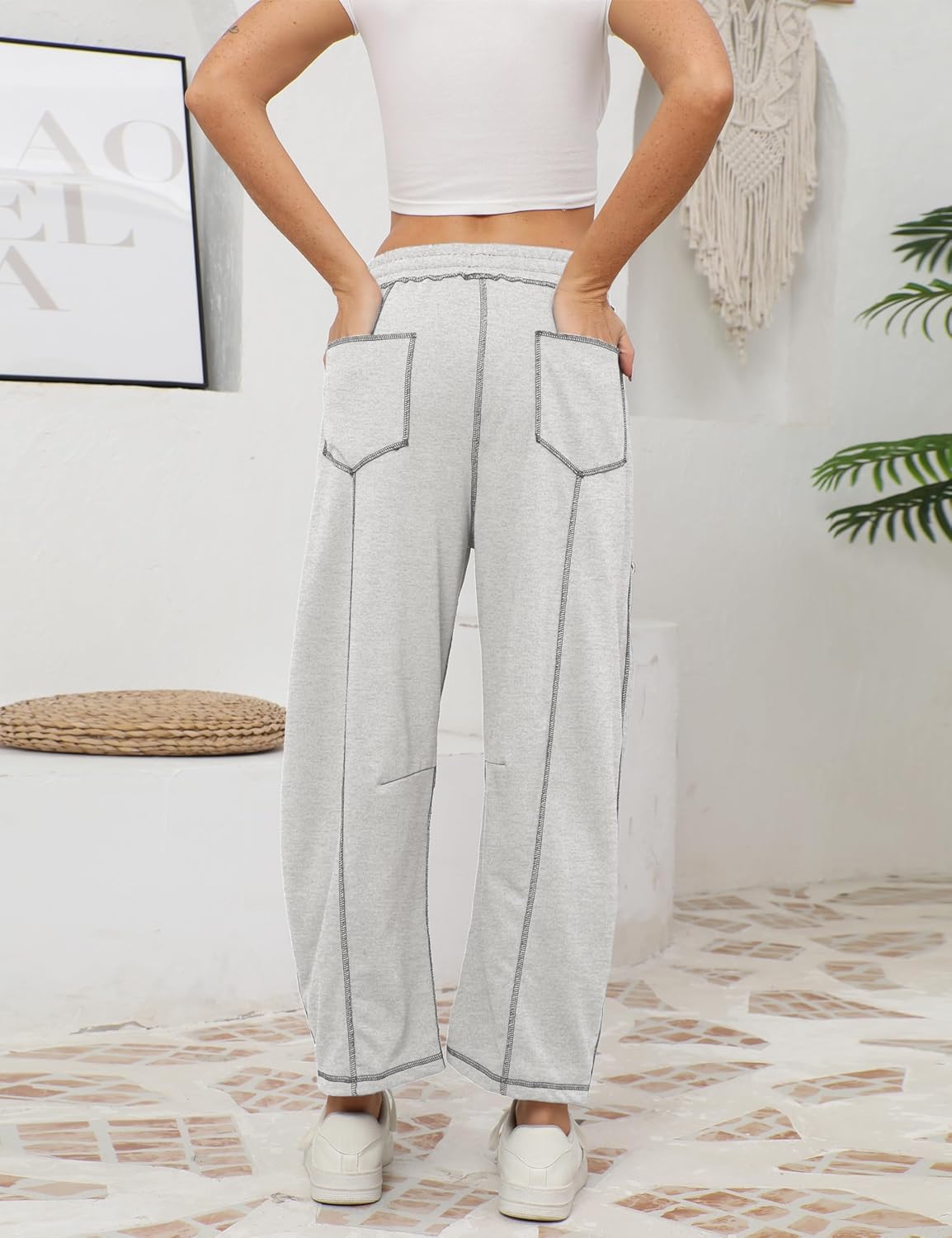 🔥Today's Specials-Women's Barrel Sweatpants - Baggy Wide Leg with Pockets & Drawstring