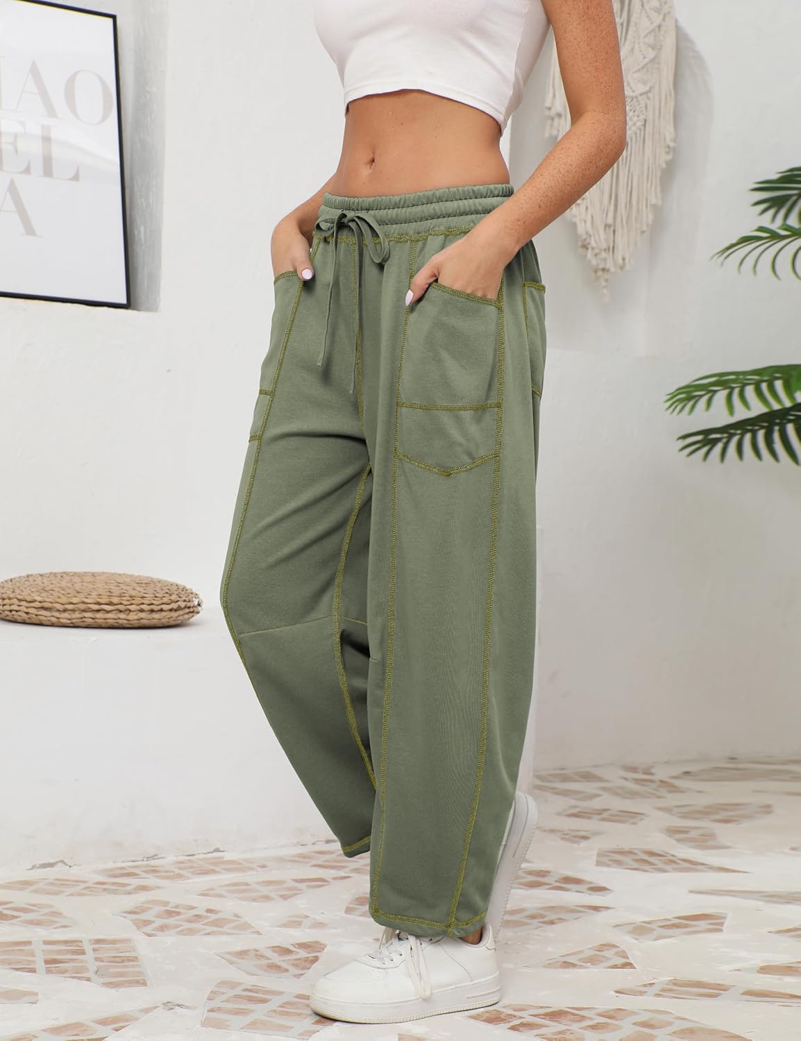 🔥Today's Specials-Women's Barrel Sweatpants - Baggy Wide Leg with Pockets & Drawstring