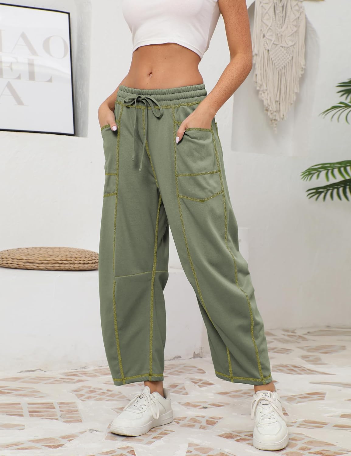 🔥Today's Specials-Women's Barrel Sweatpants - Baggy Wide Leg with Pockets & Drawstring